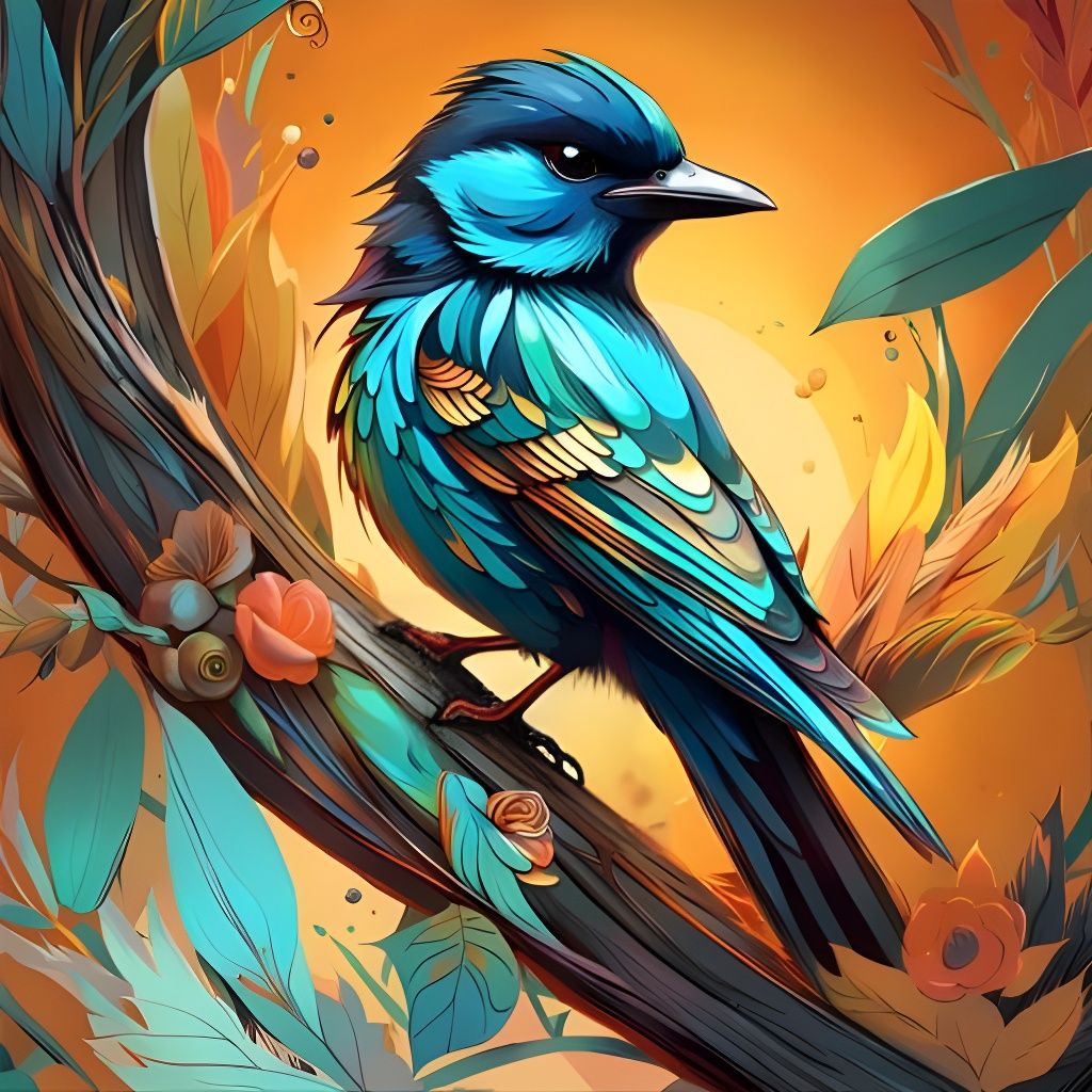 Detailed Cheerful Bird Digital Painting