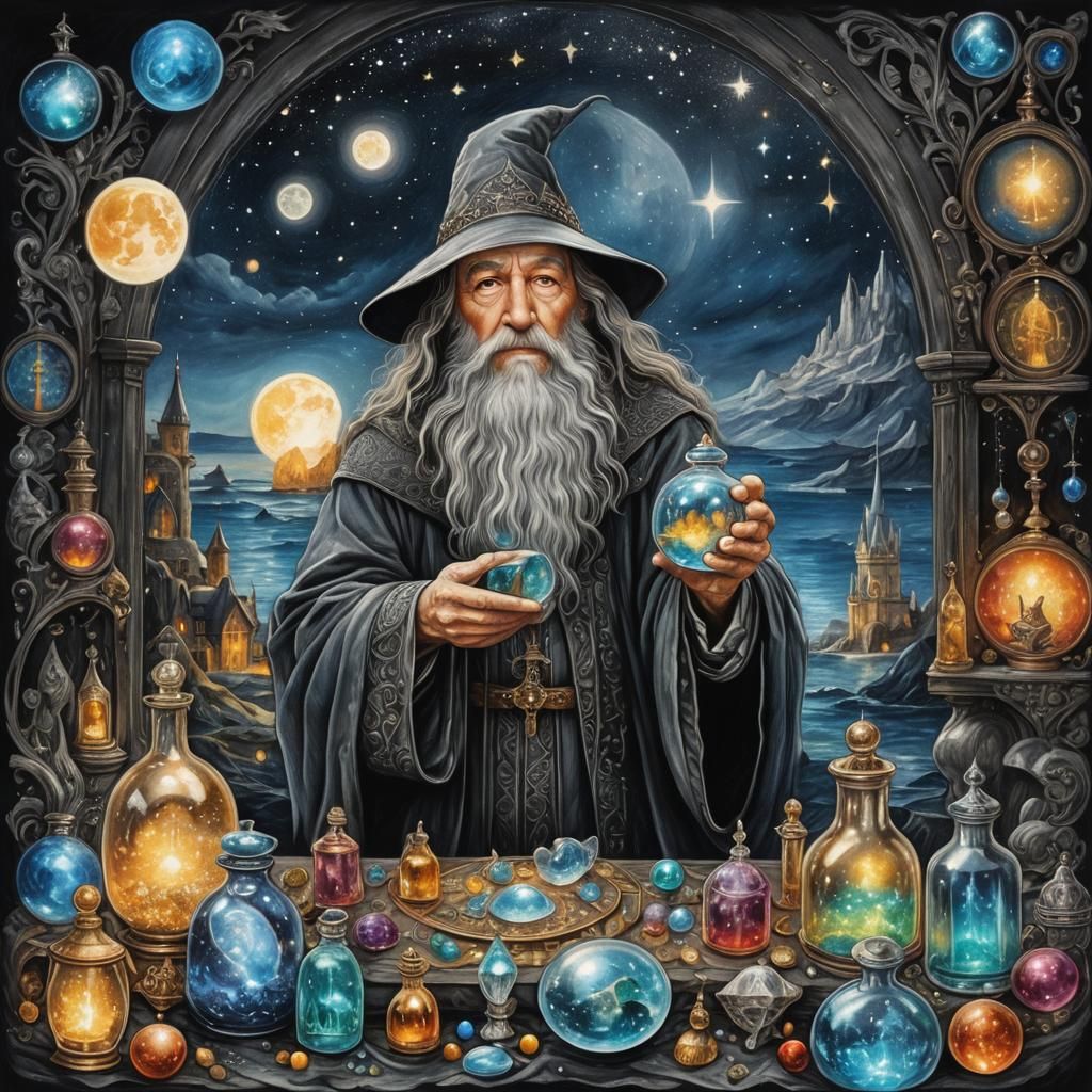 Faberge Wizard in Space with Alchemy Elements