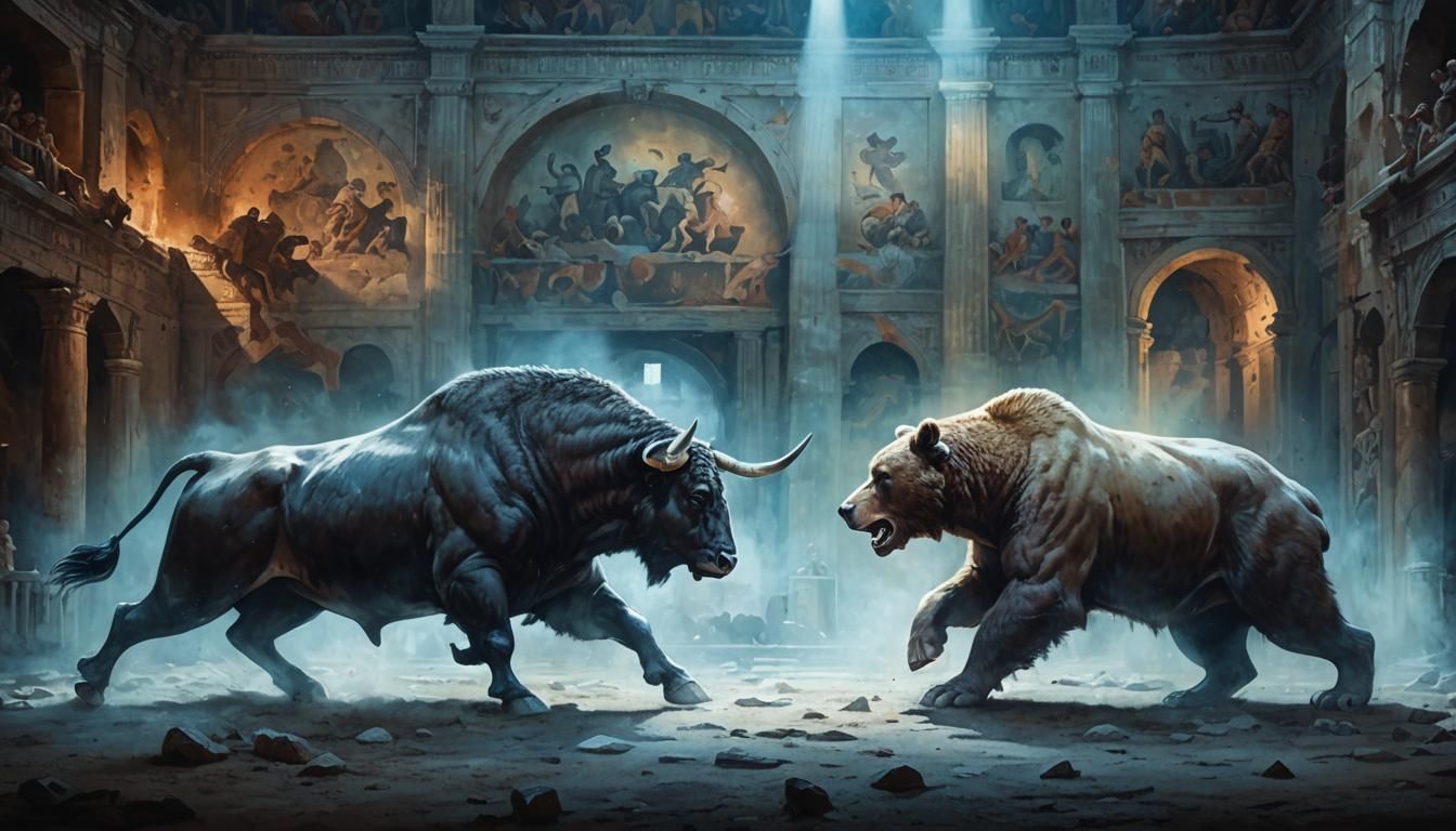 Colosseum Bull Versus Bear Mural Painting