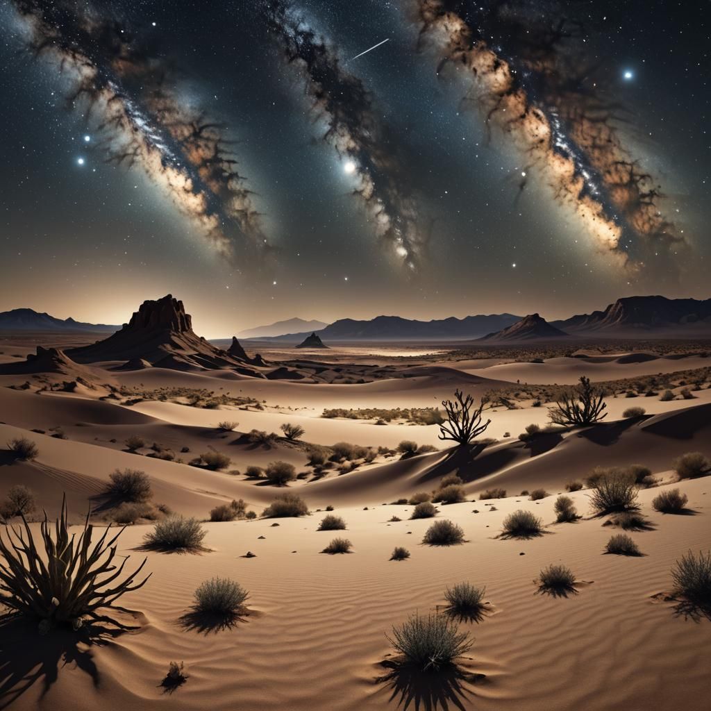 Majestic Desert Night Sky in Surreal Style