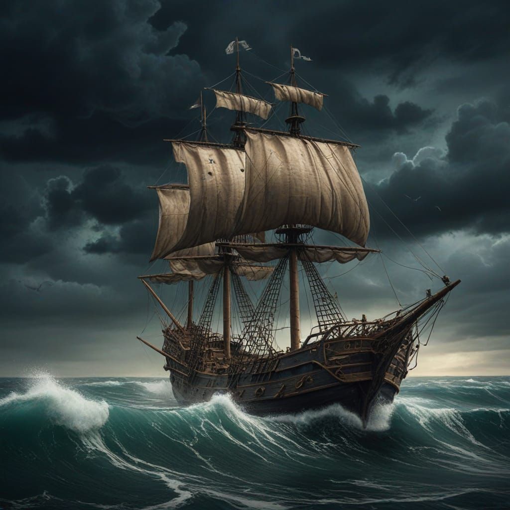 Wrecked Pirate Ship in a Fierce Storm