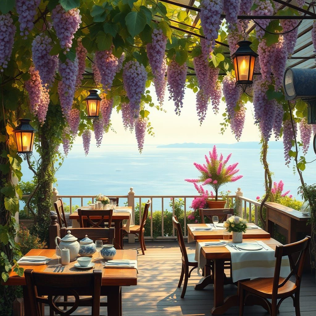 Serene Seaside Garden Oasis with Impressionist Flair