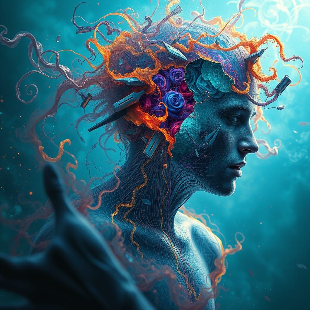 Cosmic Fragmentation in Vibrant Blues and Oranges