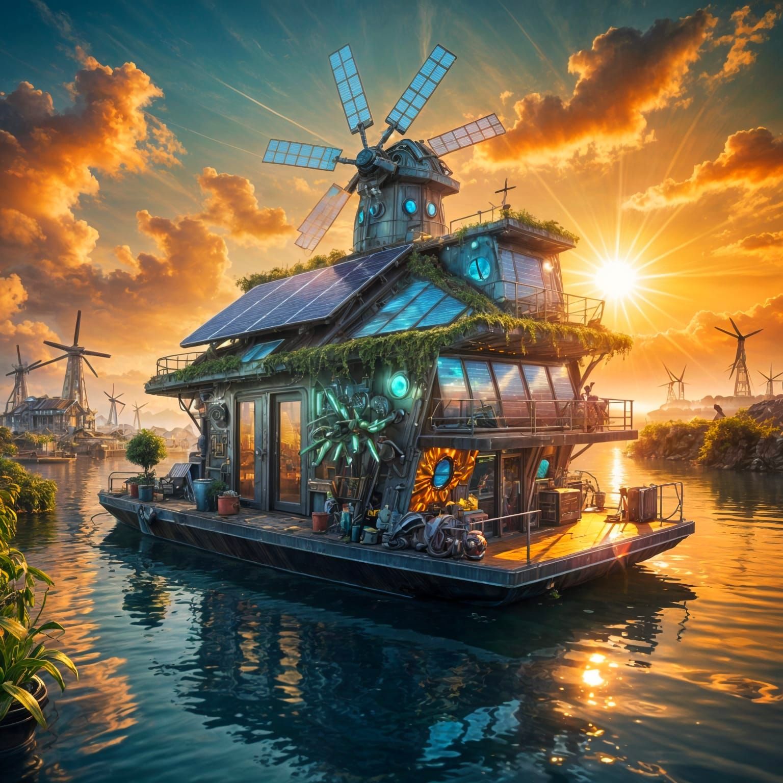 Solar-Punk house-boat