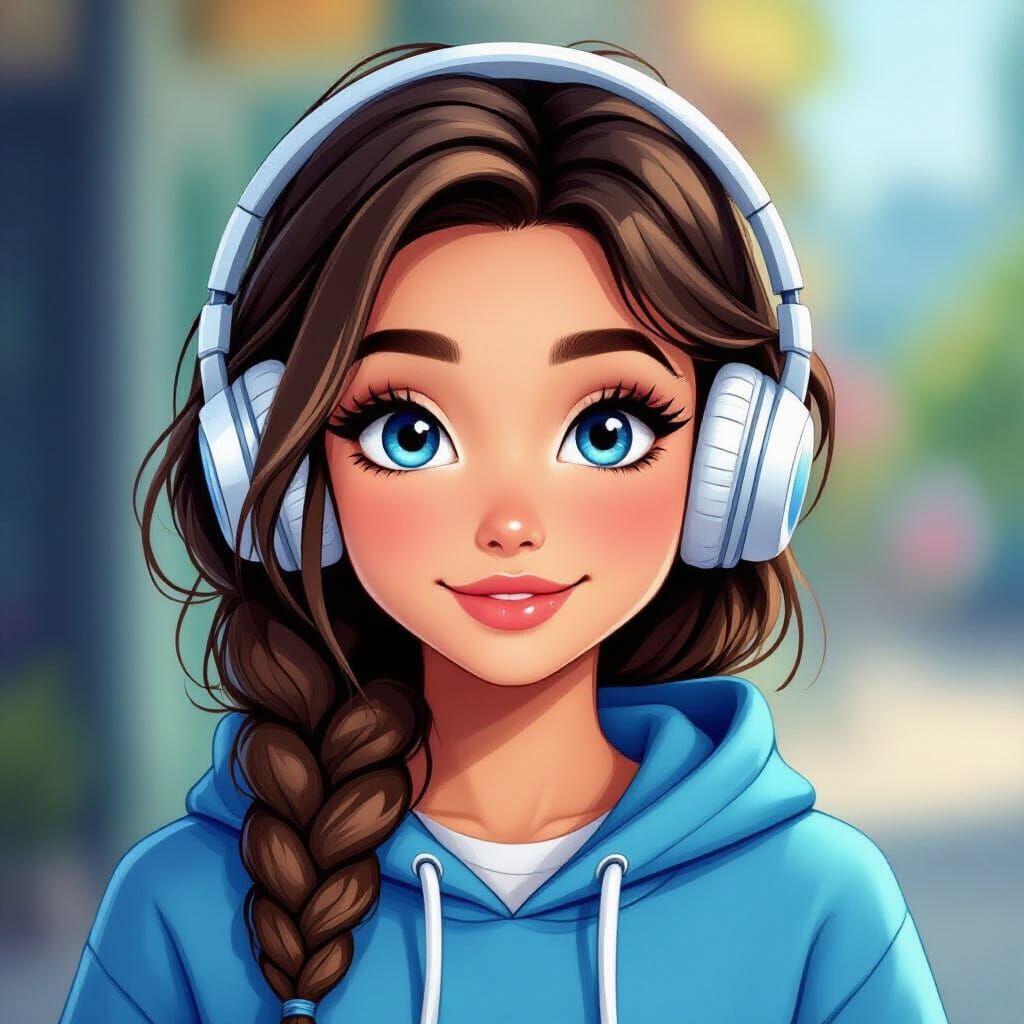 Cartoon Girl with Blue Eyes and Hoodie in Xbox Style