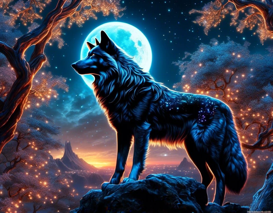 Epic Black Wolf Howling at Moon