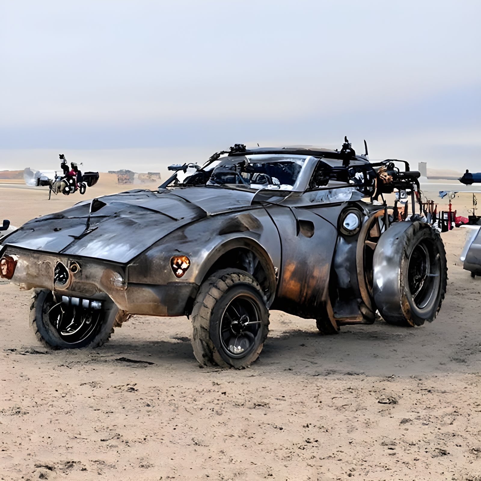 Dieselpunk Raider Vehicle in Post-Apocalyptic Scene