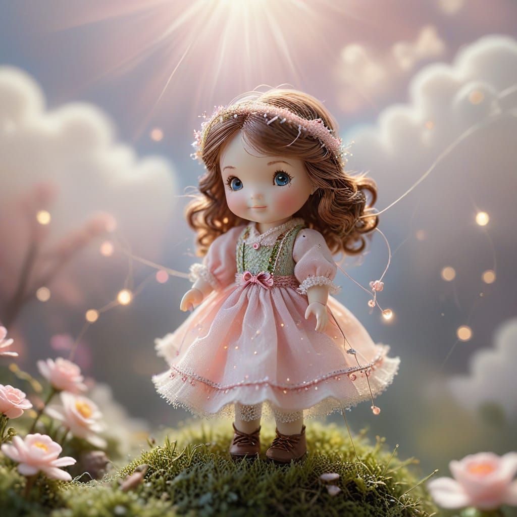 Pastel Pink Still Life with Doll in Ethereal Fantasy Setting