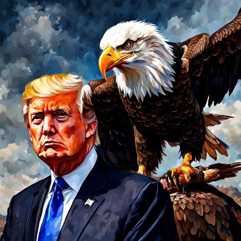 Donald Trump and Bald Eagle Oil Painting in Realism