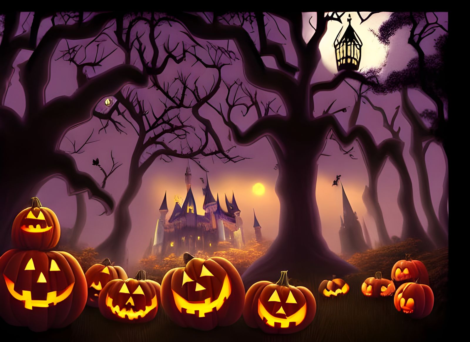 Disney Cartoon Haunted Castle in Halloween Forest