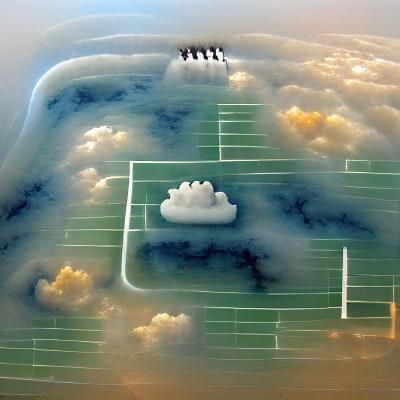 a football field on the clouds