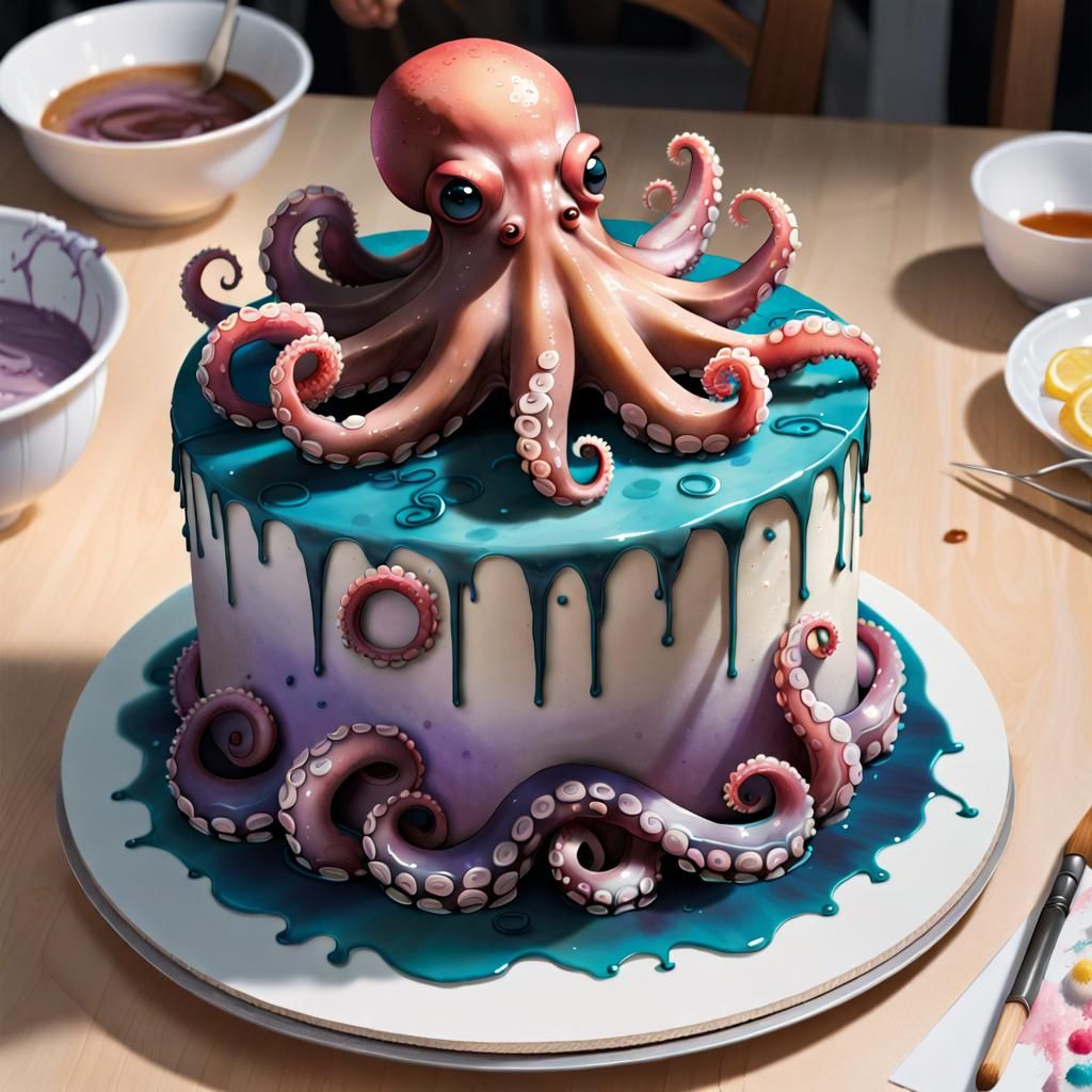 Octopus Cake: Manga Style Gouache Illustration