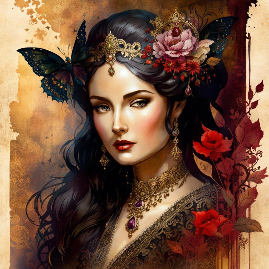 Ornate Vampire Queen in Watercolor Style