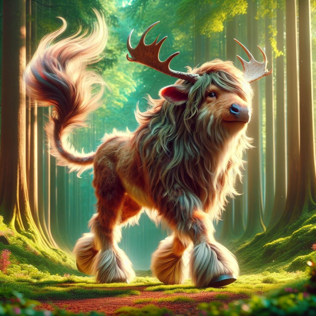 Whimsical Hybrid Creature in Lush Forest