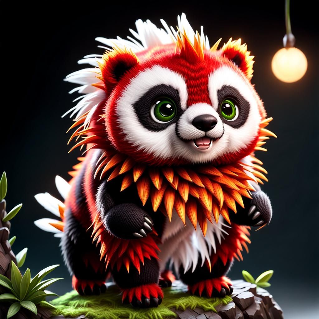 Knitted Yarn Red Panda with Feather Mohawk