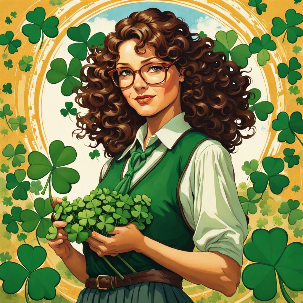 Teacher with Four-Leaf Clover in Art Nouveau Style