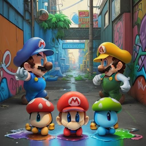 Mario Bros Graffiti Art with Little Mushrooms