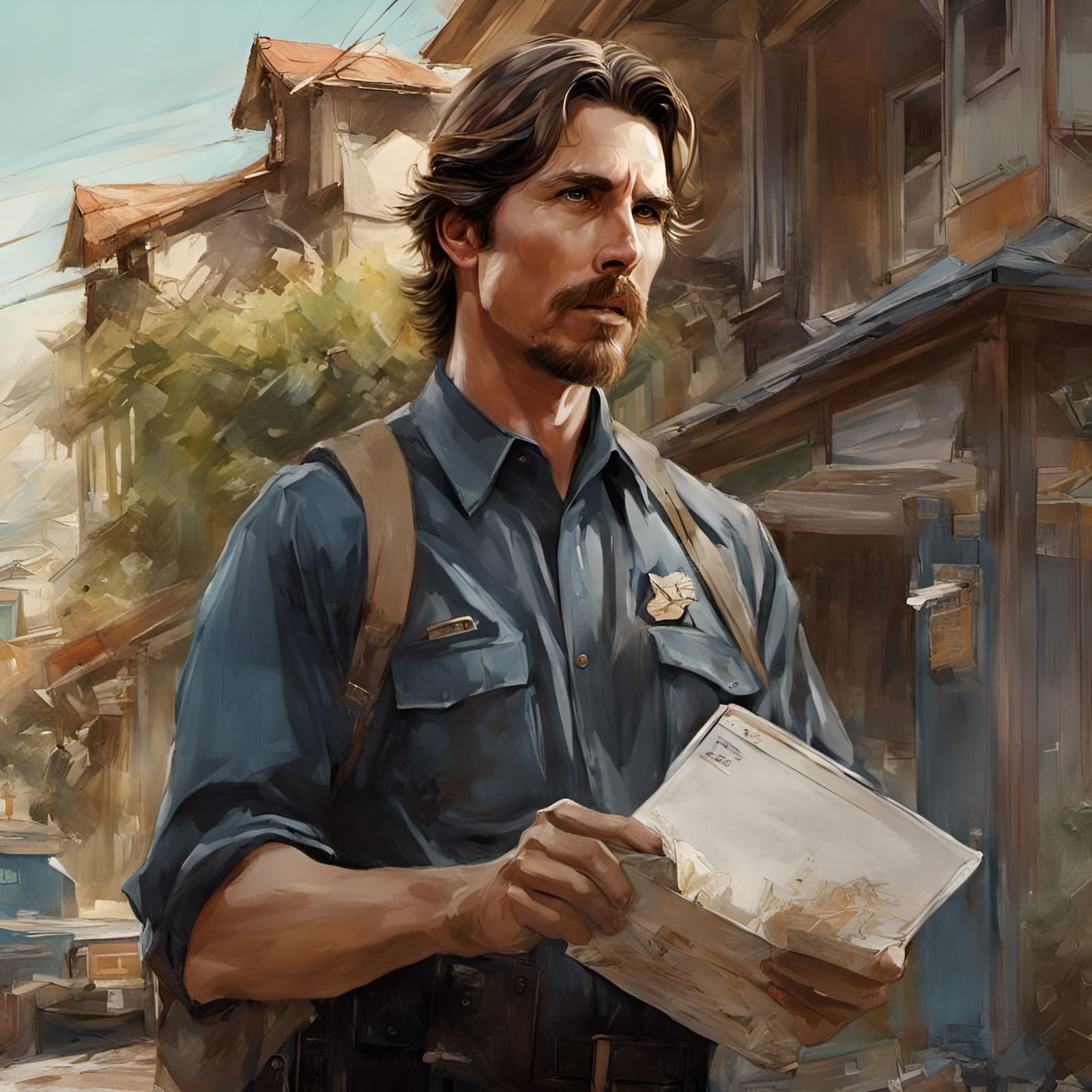 Christian Bale as a Whimsical Mailman Portrait