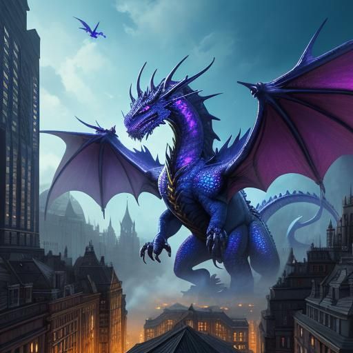 Majestic Dragon Walking Through Futuristic City
