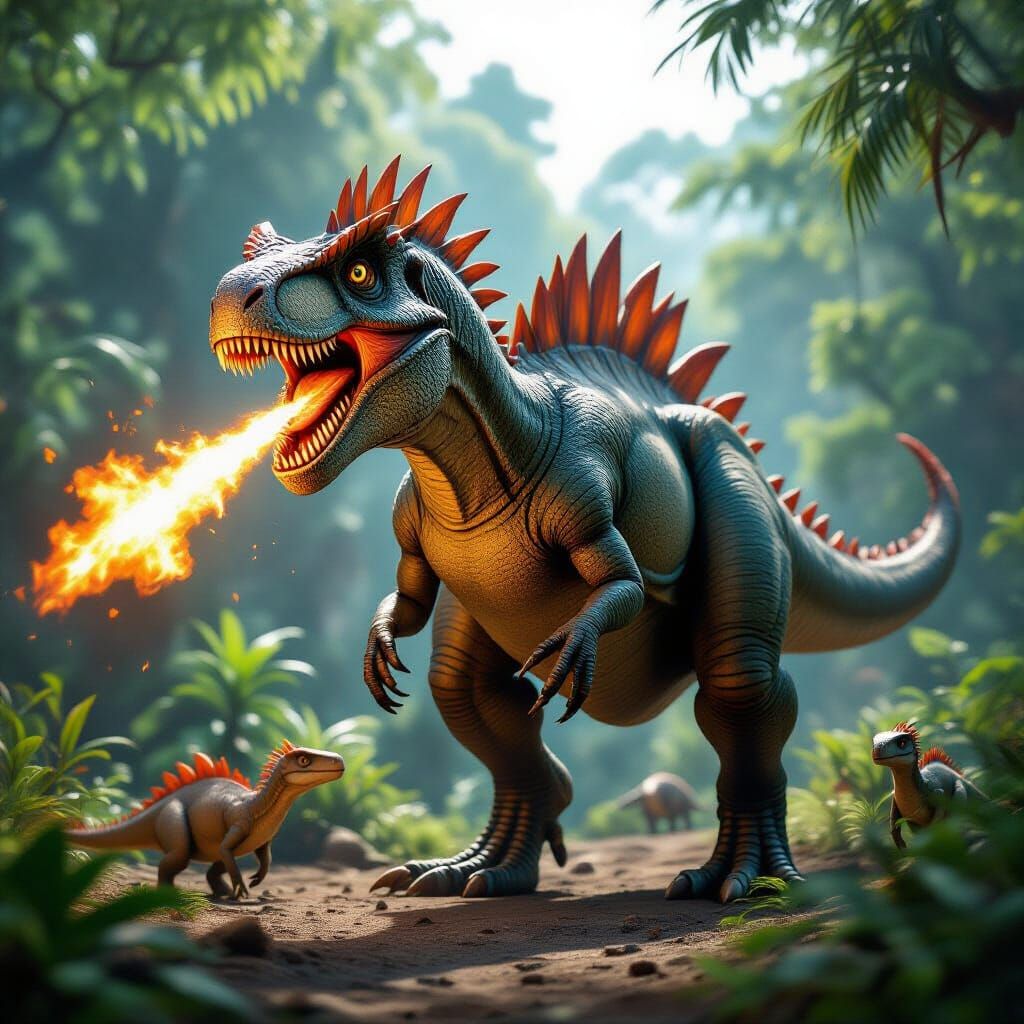 Majestic Fire Dinosaur in Lush Prehistoric World