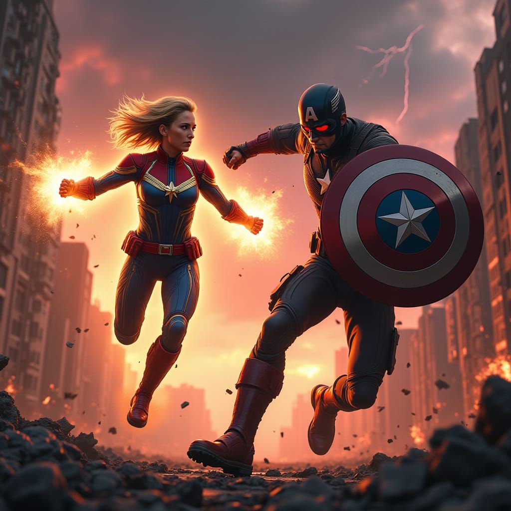Captain Marvel vs Dark Captain America Epic Battle