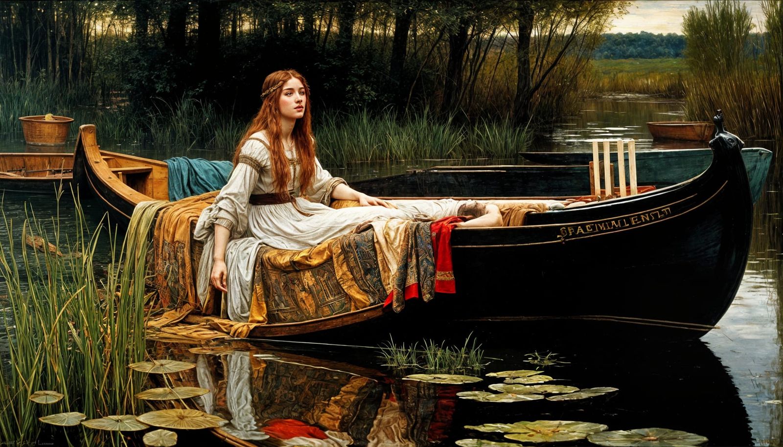 Lady of Shalott: Medieval Oil Painting on Canvas