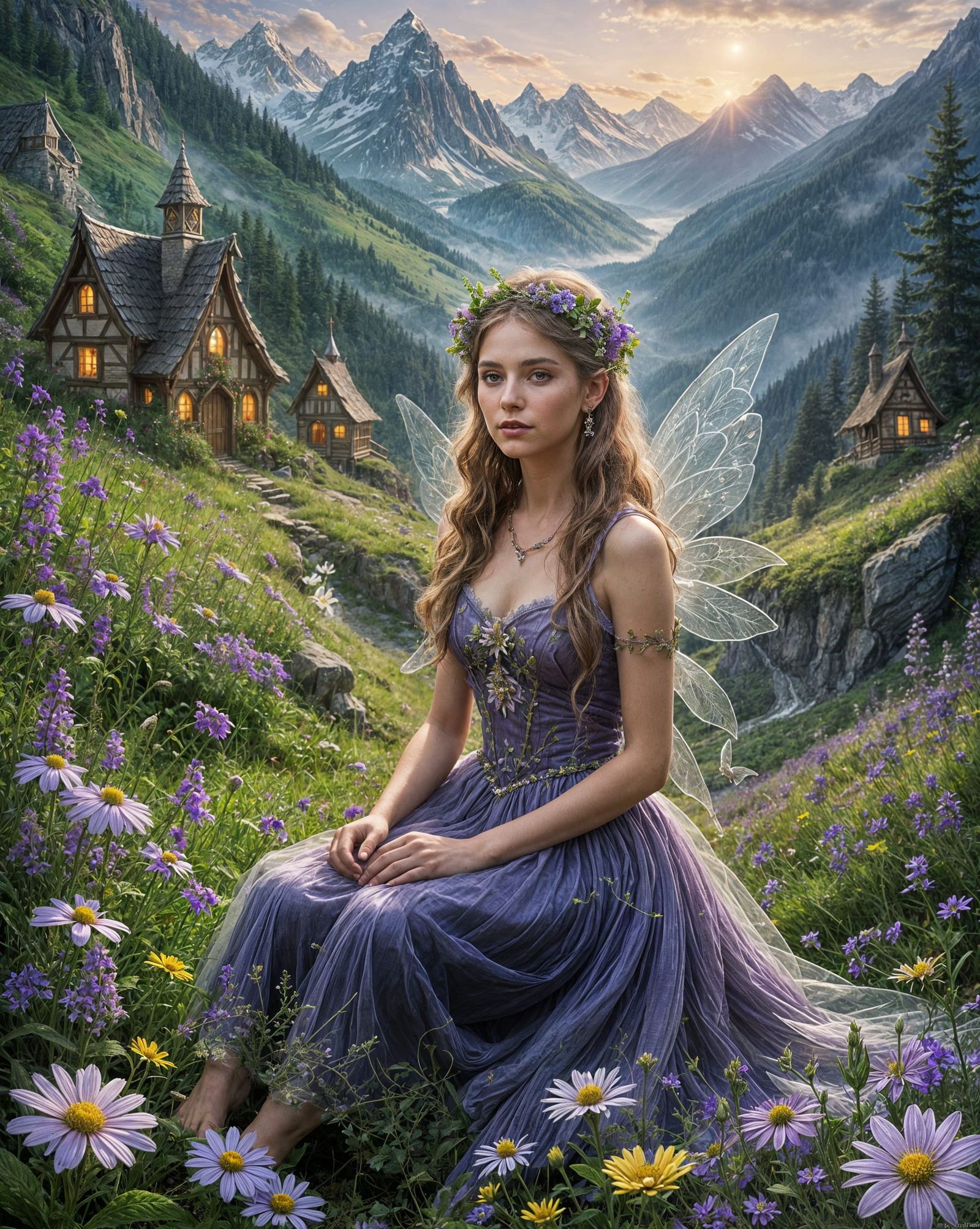 Enchanted Fairy Queen in Mountain Landscape