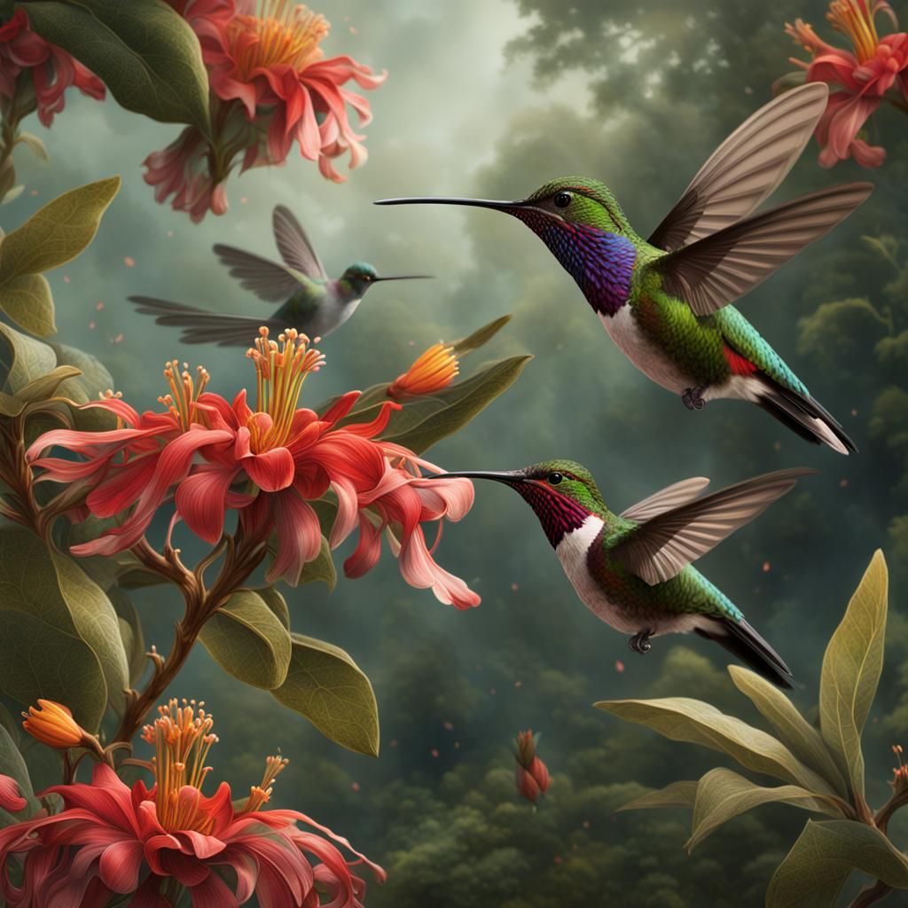 Hummingbirds in Dramatic Digital Matte Painting