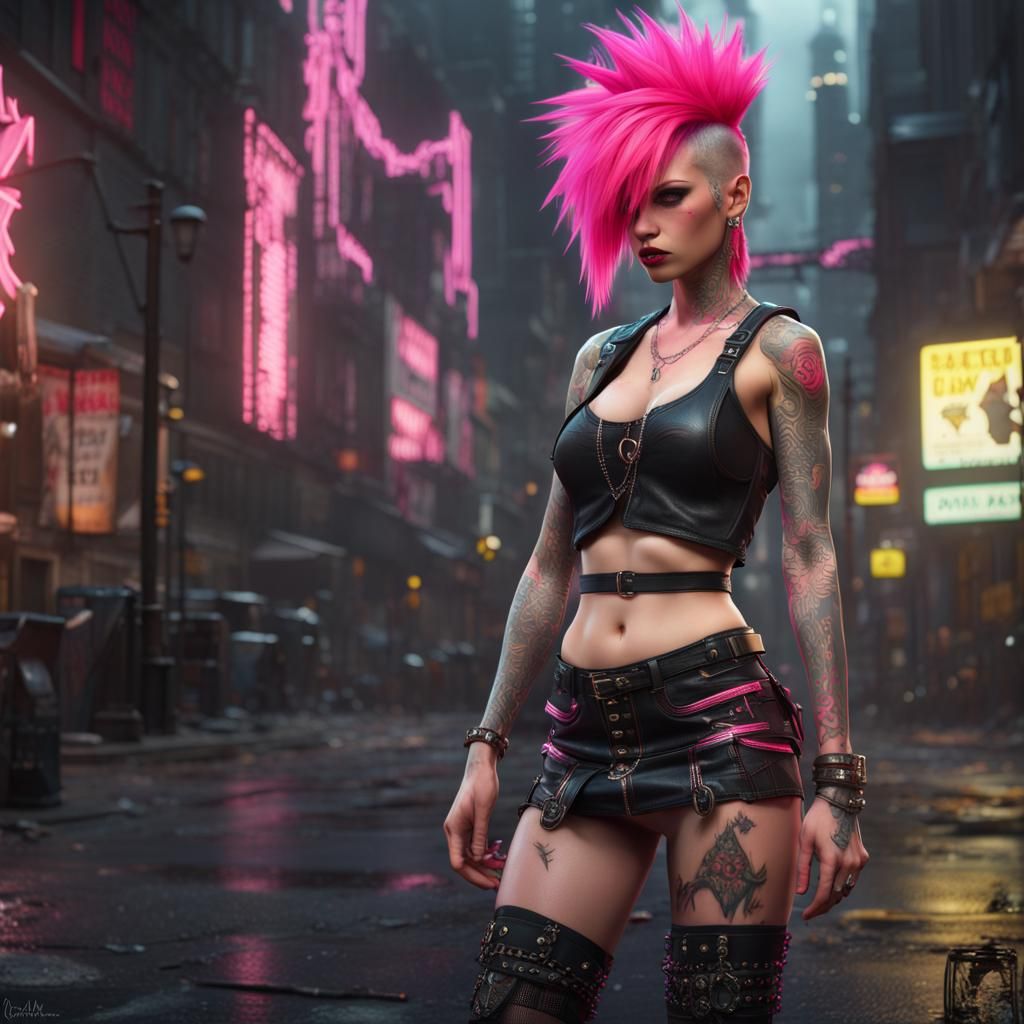 Modern Punk Girl with Neon Pink Hair in 8K