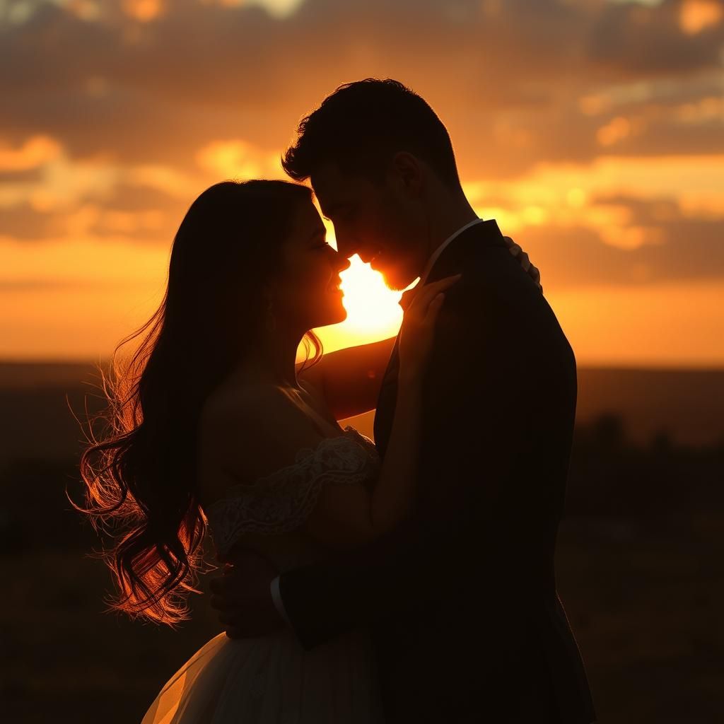 Lovers Embrace in Mystical Evening Sun
