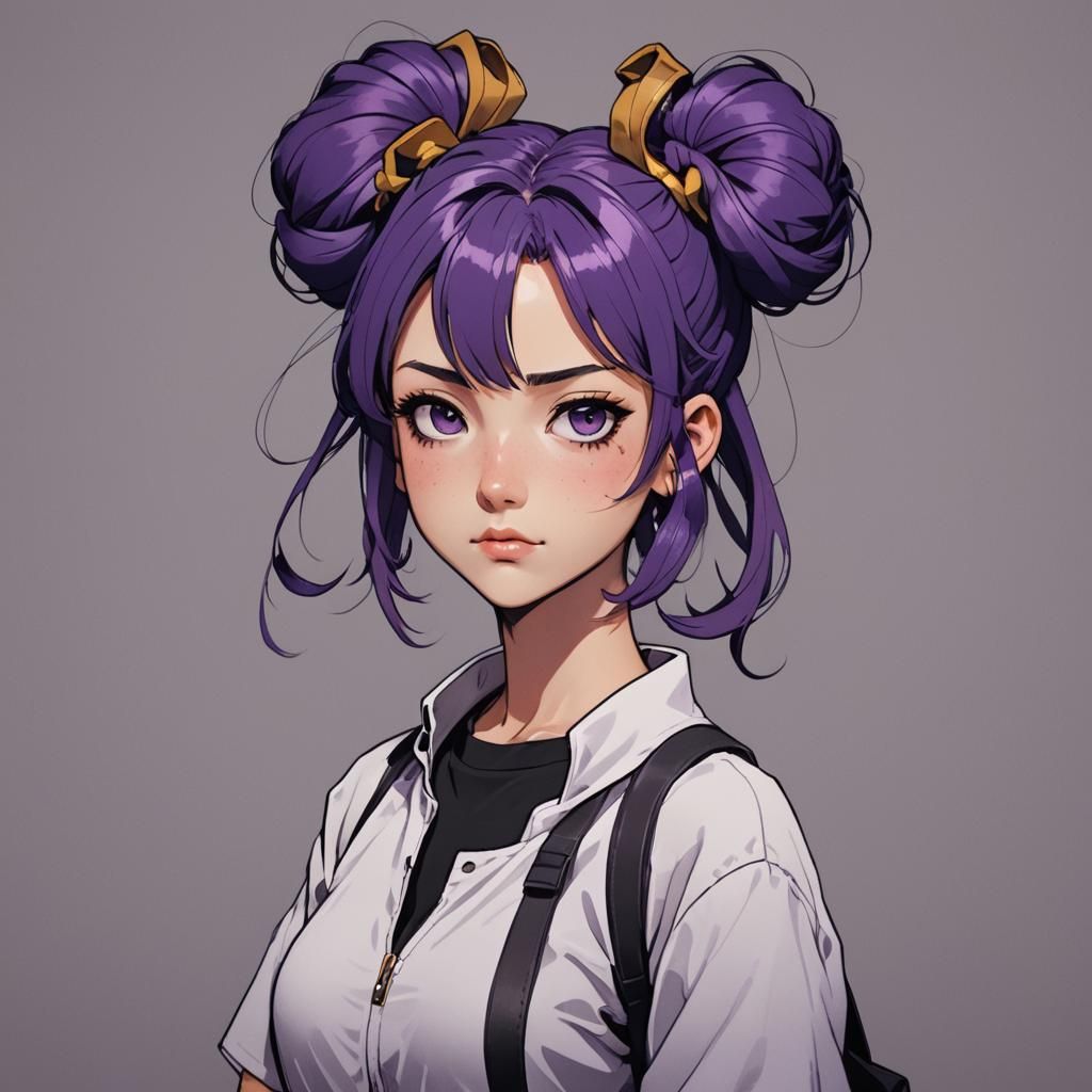 Rebel Girl with Purple Hair in Anime Style