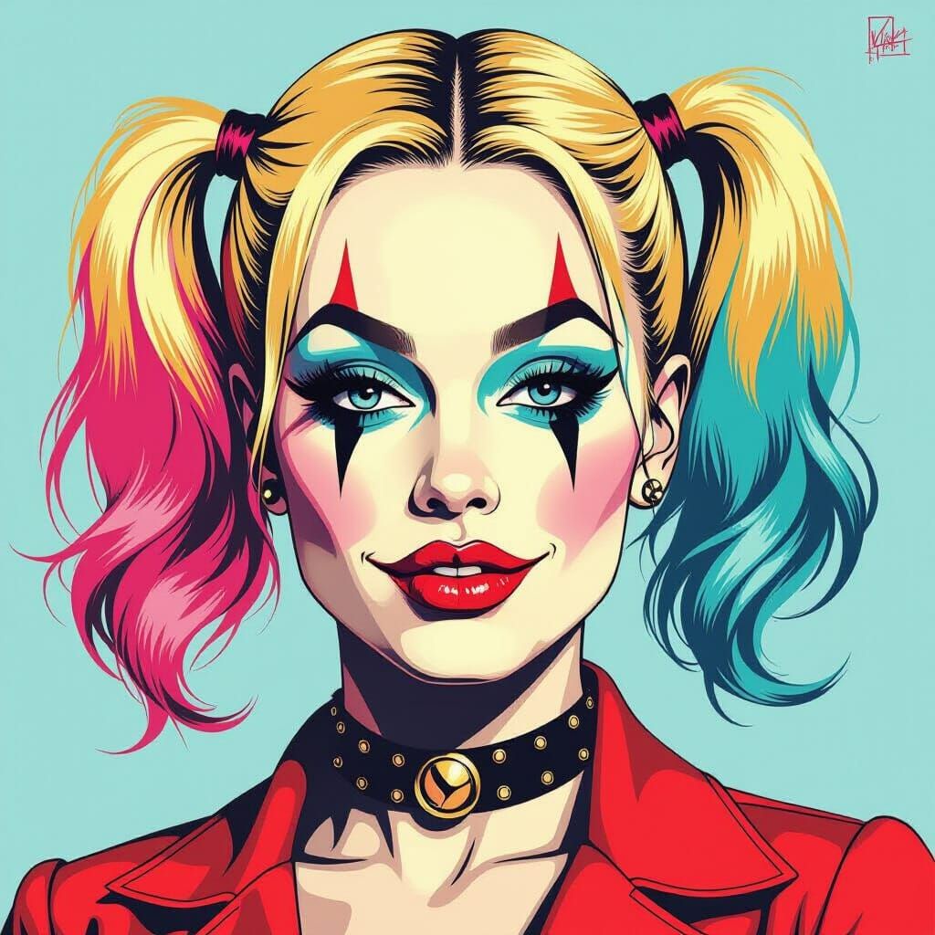 Harley Quinn Pop Art Portrait in Warhol Style