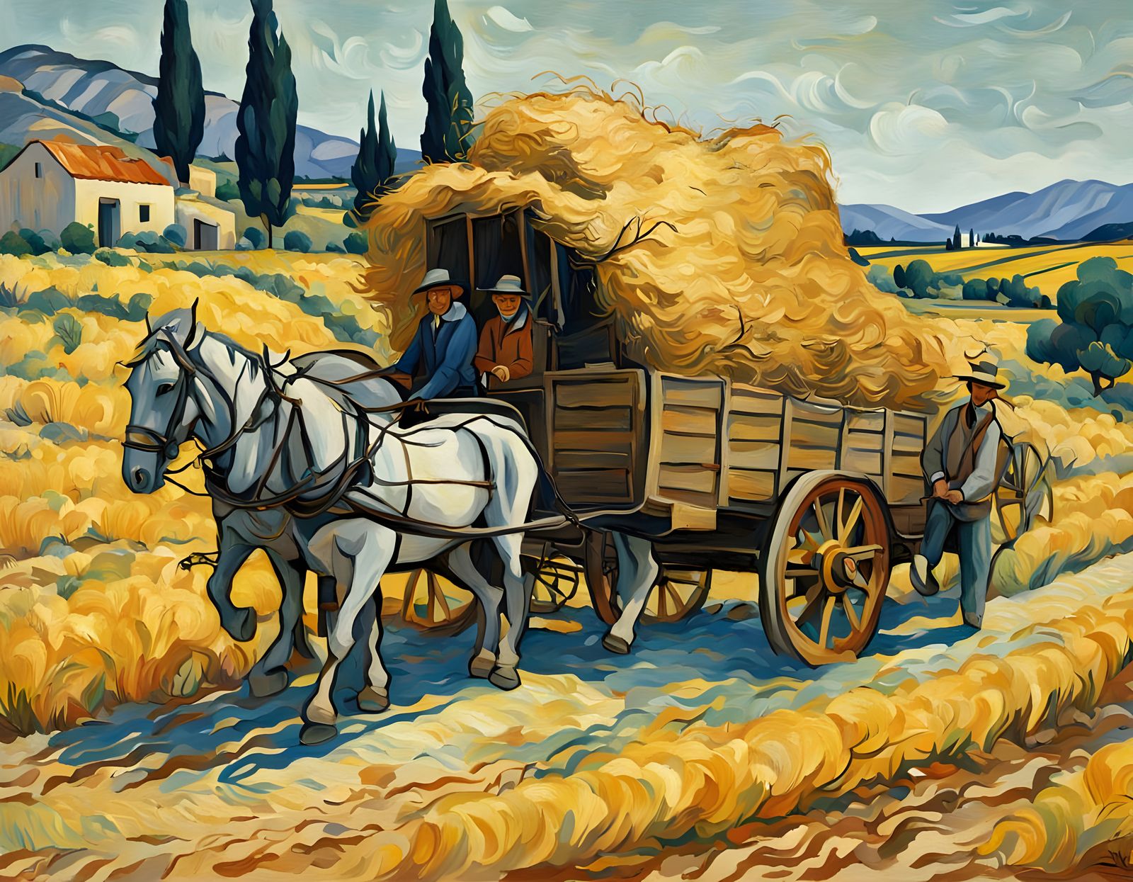 Sunny Cyprus Harvest in Vibrant Post-Impressionist Style