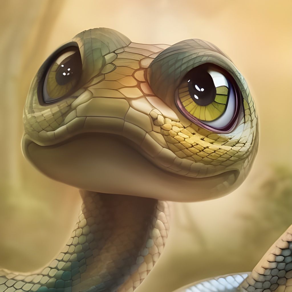 Cute Snake with Big Eyes in Storybook Style