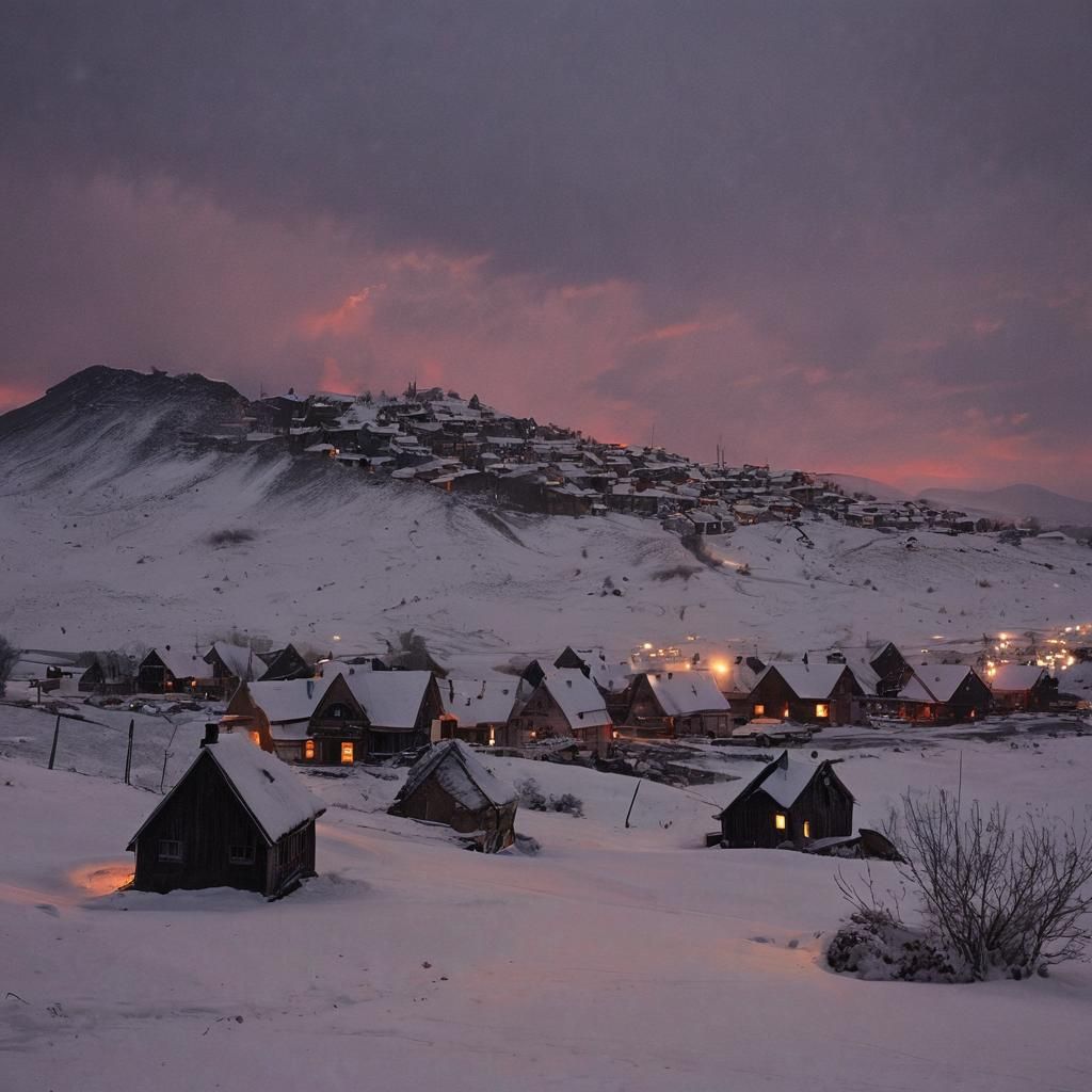 Desolate Village in a Cyberpunk Winter Storm