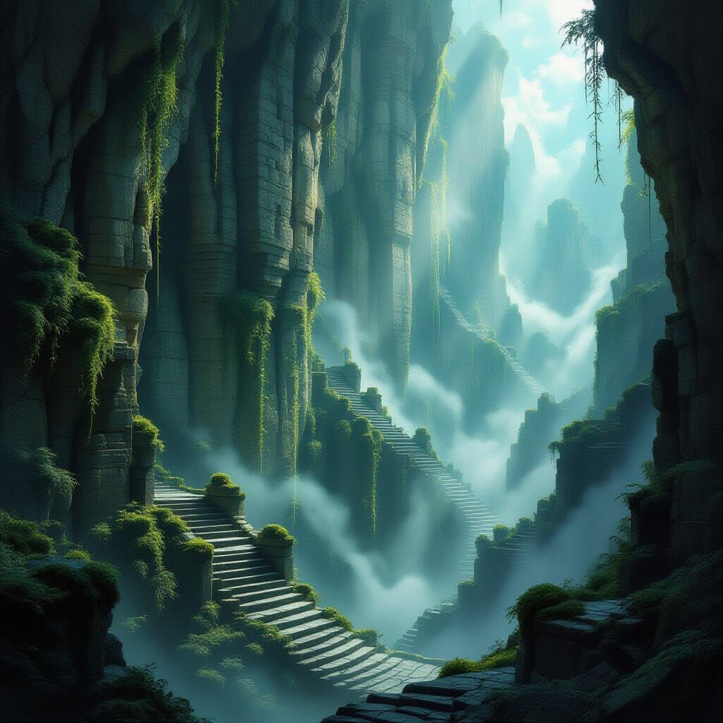 Ancient Cliffside Library Emerges from Mist