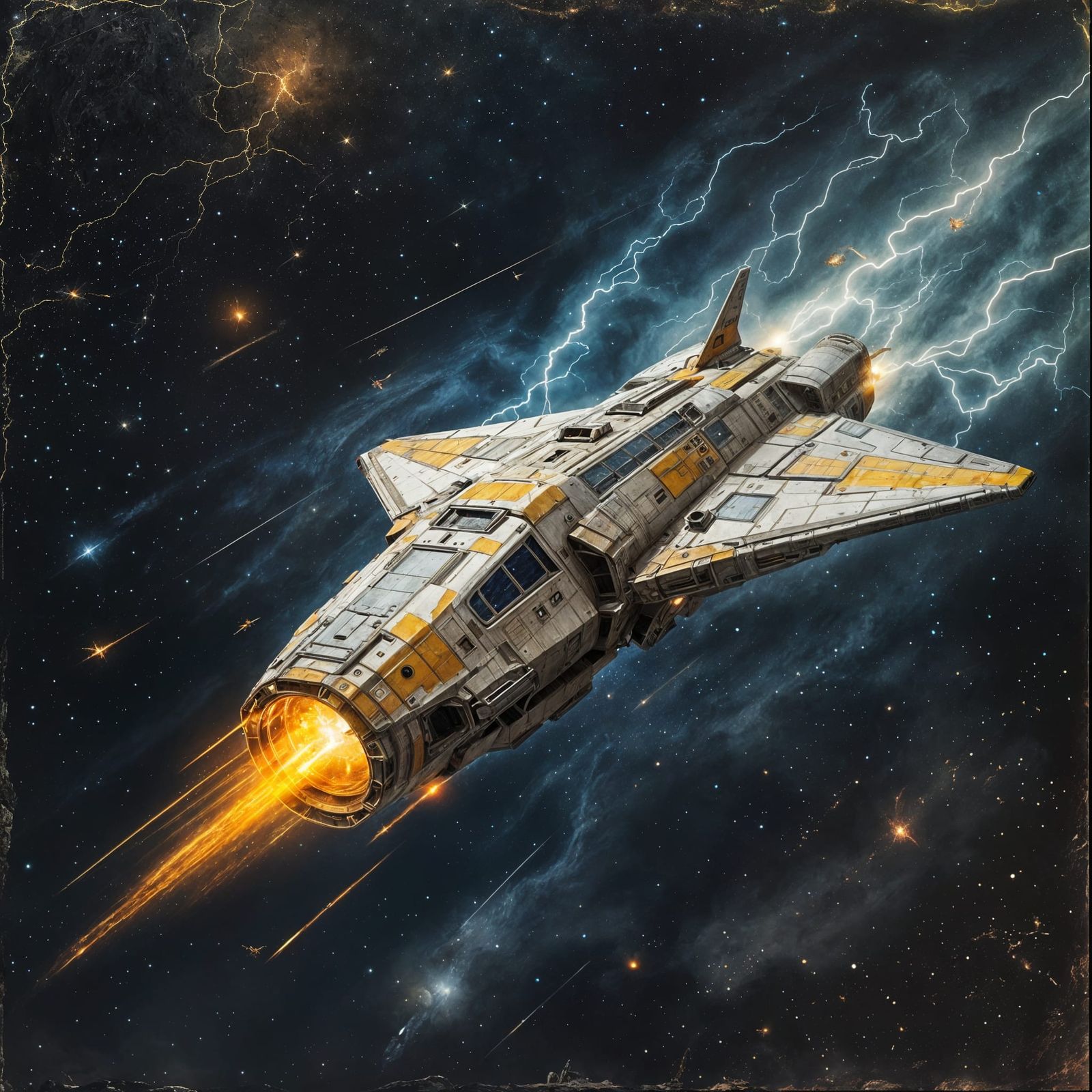 Glowing Spacecraft Zips Through Cosmic Storm in Vibrant Sci-...