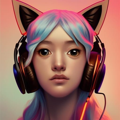 Anime Puppy with Gaming Headphones Portrait