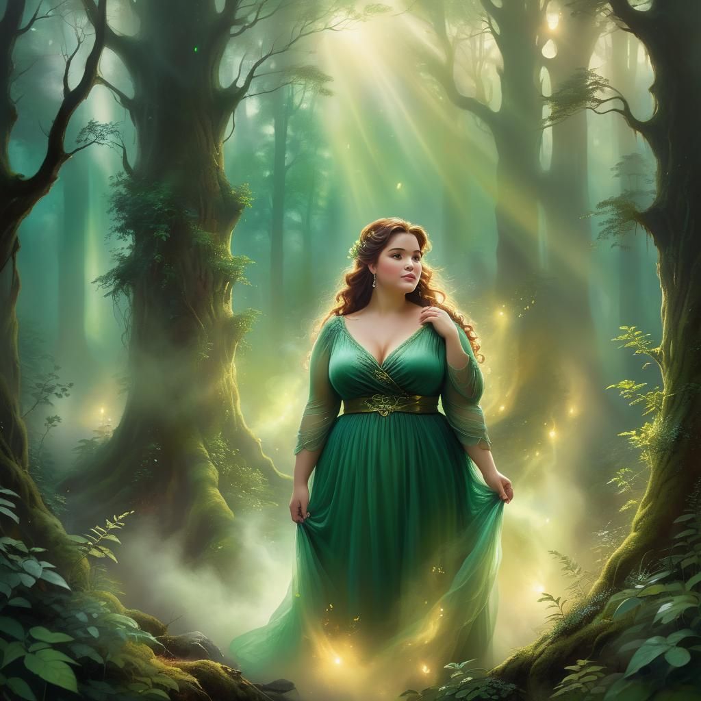 Mystical Forest Woman in Thomas Kinkade Style