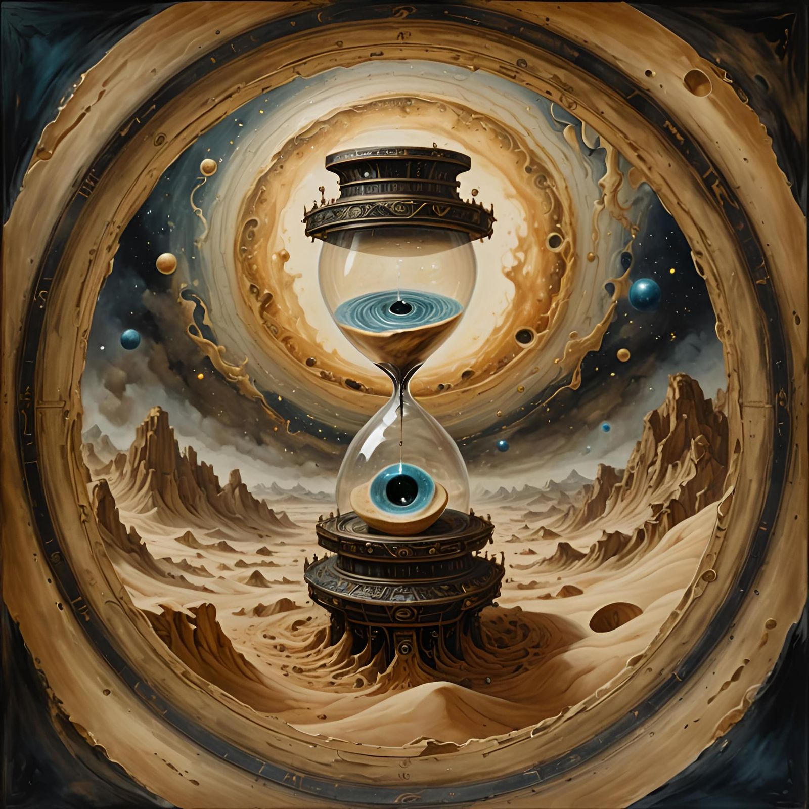 Hourglass Sand Falls Into Black Hole, Mystical Painting