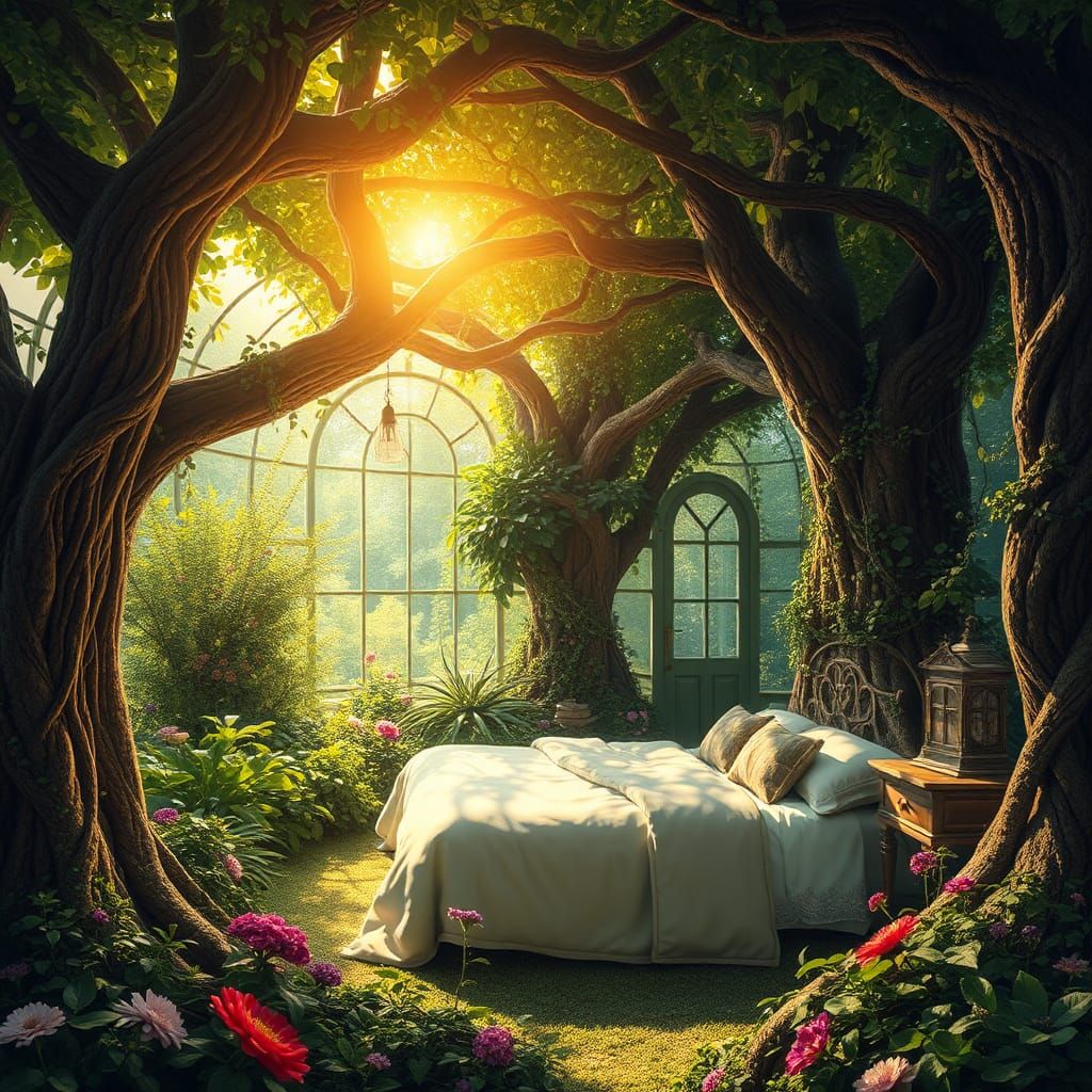 Mystical Garden Bedroom in Fantasy Art Style