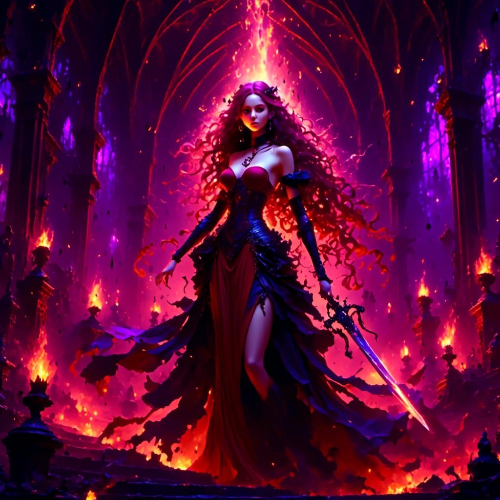 Anime Fantasy Girl with Sword in Dungeon