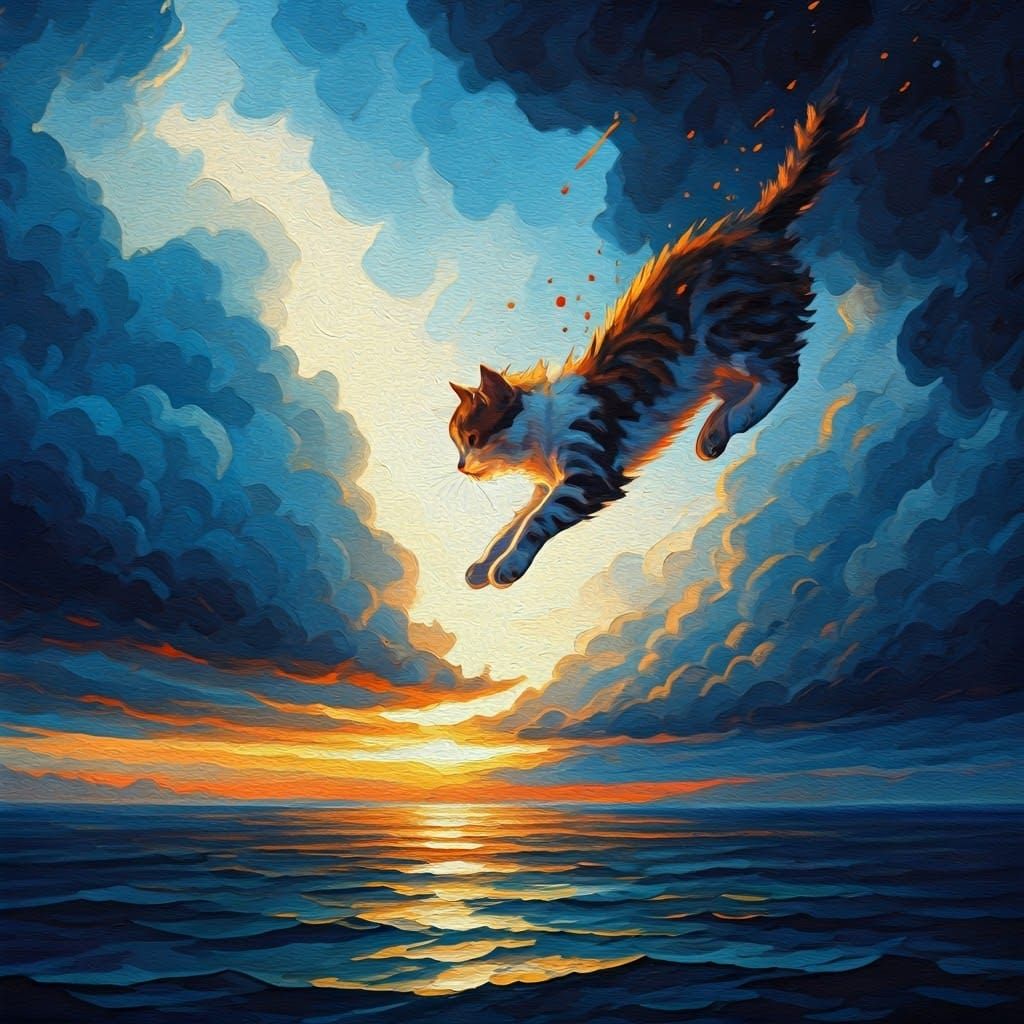 Cats and Dogs Dive in Expressionist Storm