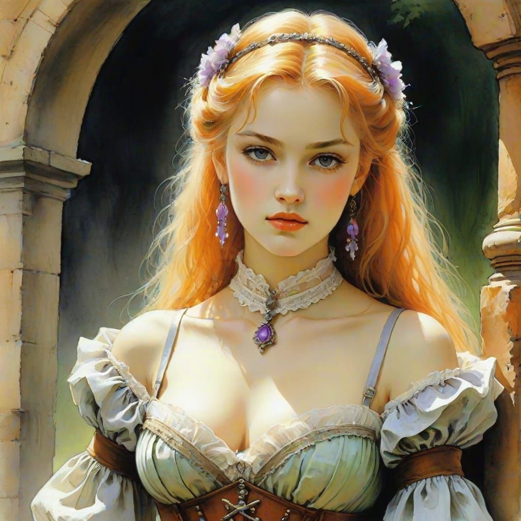 Ethereal Princess in Post-Apocalyptic Landscape