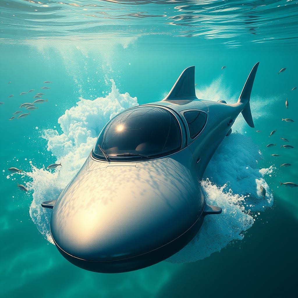 Sleek Submarine Car Descends into Shark-Infested Waters in H...