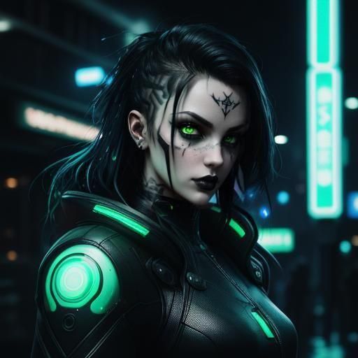 Gothic Gamer Girl in Cyberpunk Style
