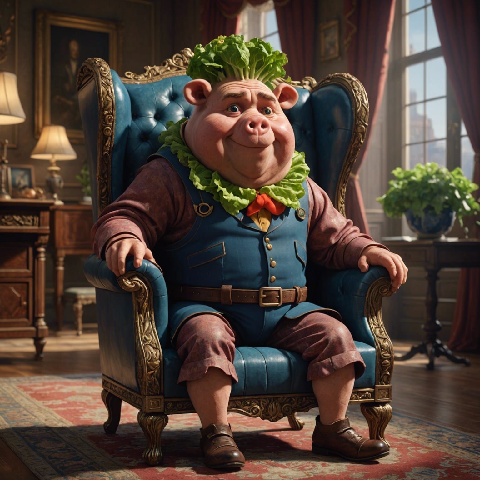 Sad Ham Sandwich in Living Room, Detailed Matte Painting