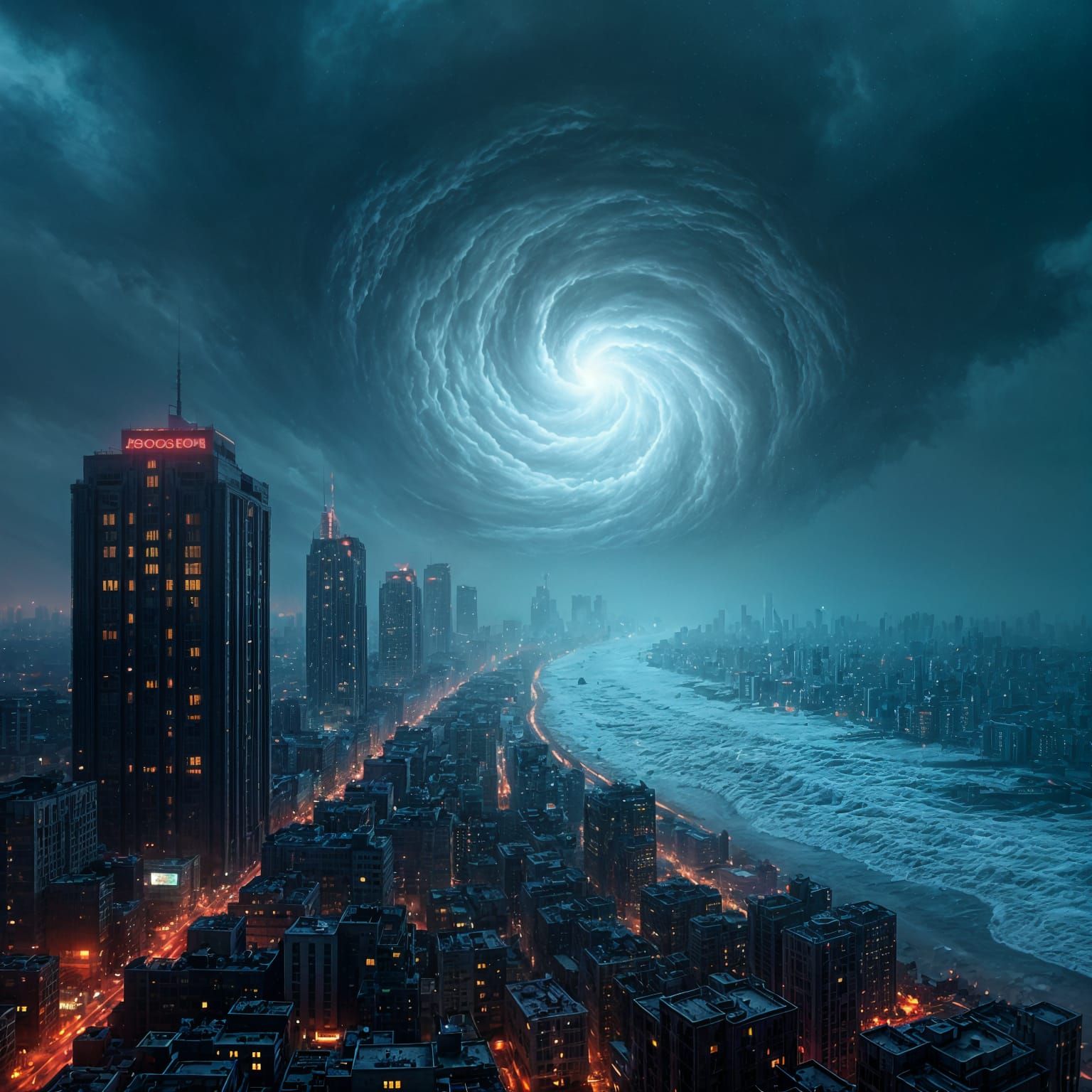 Coastal City Hurricane in Detailed Matte Painting