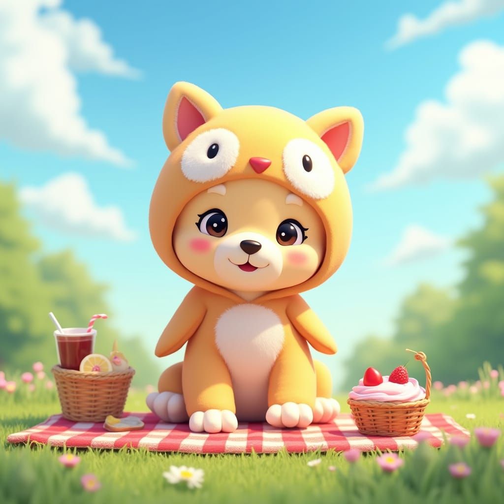 Adorable Puppy Picnics in Doraemon-Inspired 3D Anime Style