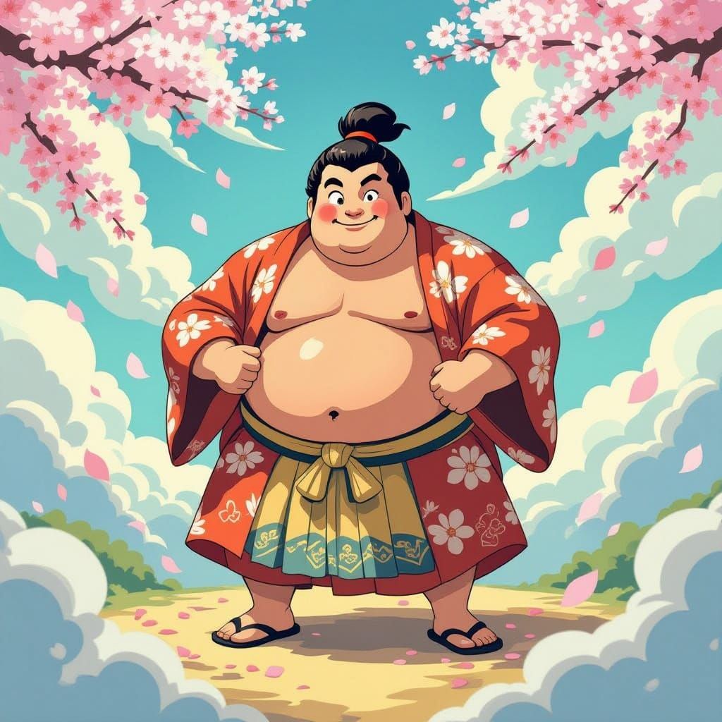 Dreamlike Sumo Wrestler in Whimsical Fantasy Style